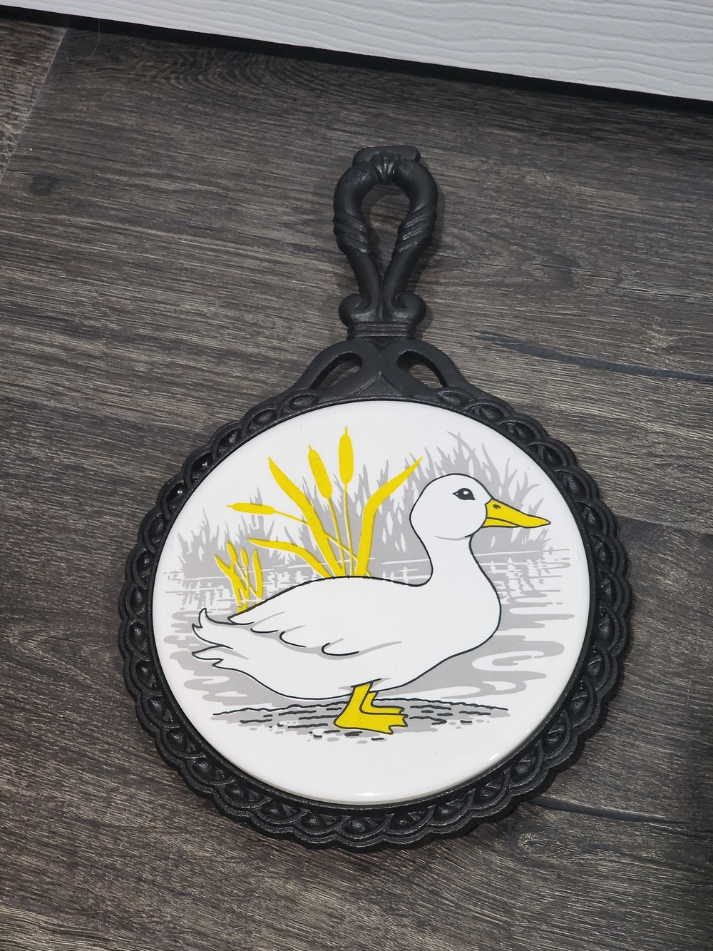 Decorative White & Yellow Duck Cast Iron Trivet